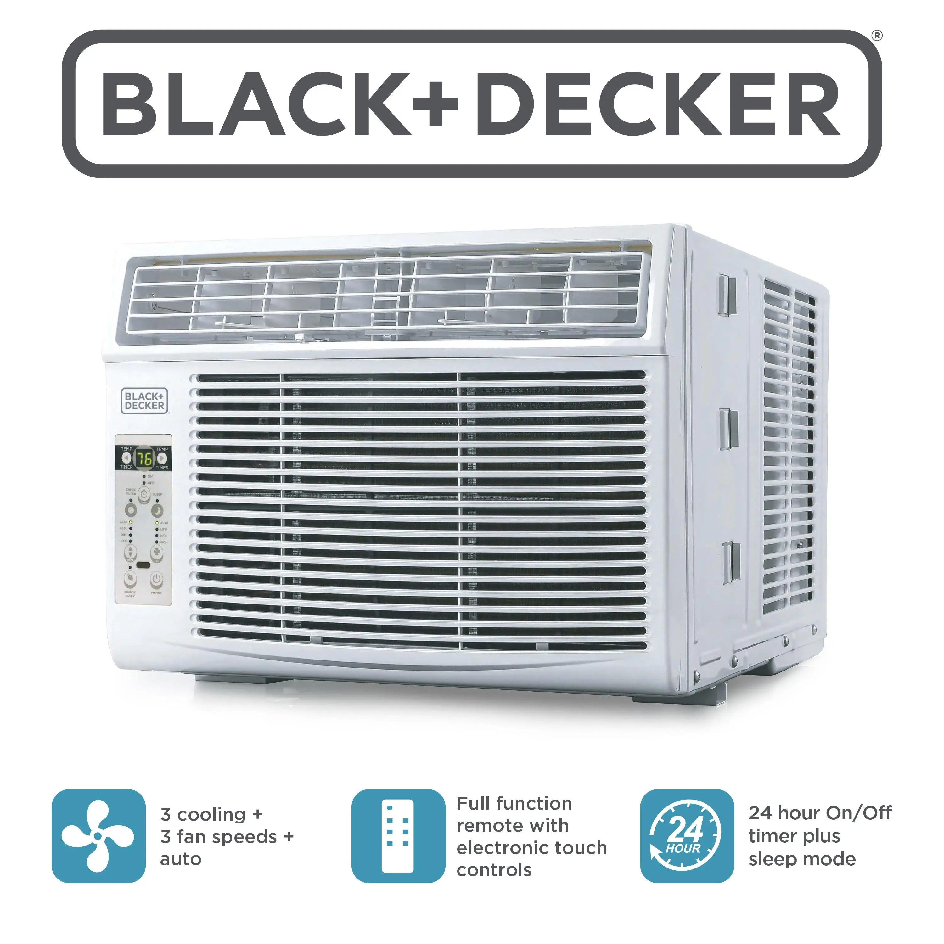 BLACK+DECKER Window Air Conditioner 10000 BTU, AC Window Unit Cools Up to 450 Square Feet, AC Unit with Remote Control, 3 Cooling Speeds and Fan Only Function, BD10WT6, White, Dehumidifier, Stay Cool, 60Hz