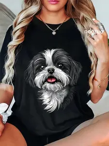 100% Cotton Shih Tzu Dog Motif Pet Illustration Shih Tzu Men Women T-Shirt