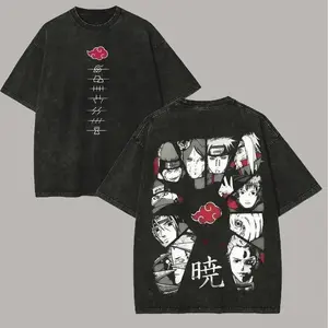 Akatsuki T Shirt Naruto Pain Itachi All Members Vintage Acid Wash Streetwear Oversized Retro Anime Graphic Men Tees Clothing