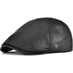 Lambskin Leather Ivy Newsboy Caps 6 Panel Cabbie Beret Hat