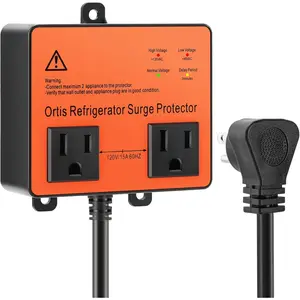 Refrigerator Surge Protector,  Double Outlet  Protector for  Appliances with Time Delay, Protects Against Brownout, Spike, Instant Surge All  Abnormalities, Orange