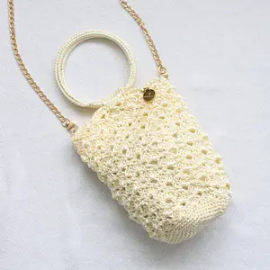 Pearl Brenda Crochet  Bag - Crossbody Handmade bag with Metallic Handle
