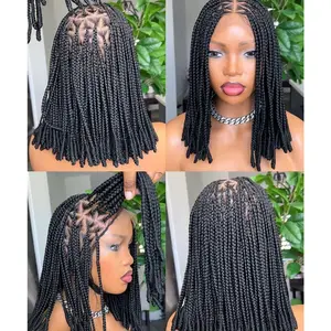 Short triangle  knotless braids Glueless Lace Wig Synthetic Braided Lace