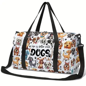 Cute Dog Print Duffel Bag for Women - Durable Polyester Gym Yoga Travel Tote with Adjustable Shoulder Strap, Machine Washable Casual Sports Bag for Fitness, Pet Lovers & Daily Use, Gym Bag
