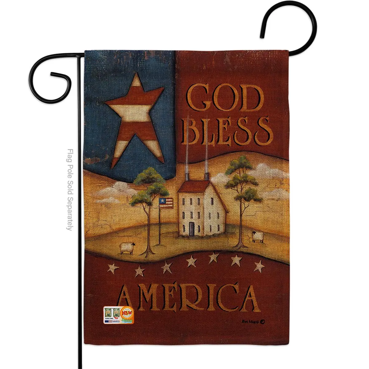 Breeze Decor BD-PA-G-111090-IP-DB-D-US18-SB 13 x 18.5 in. God Bless America Burlap Americana Patriotic Impressions Decorative Vertical Double Sided Garden Flag
