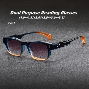 Lightweight Gradient Lens Reading Glasses, Unisex Square Frame Sunglasses, Ideal for Driving/walking/vacation