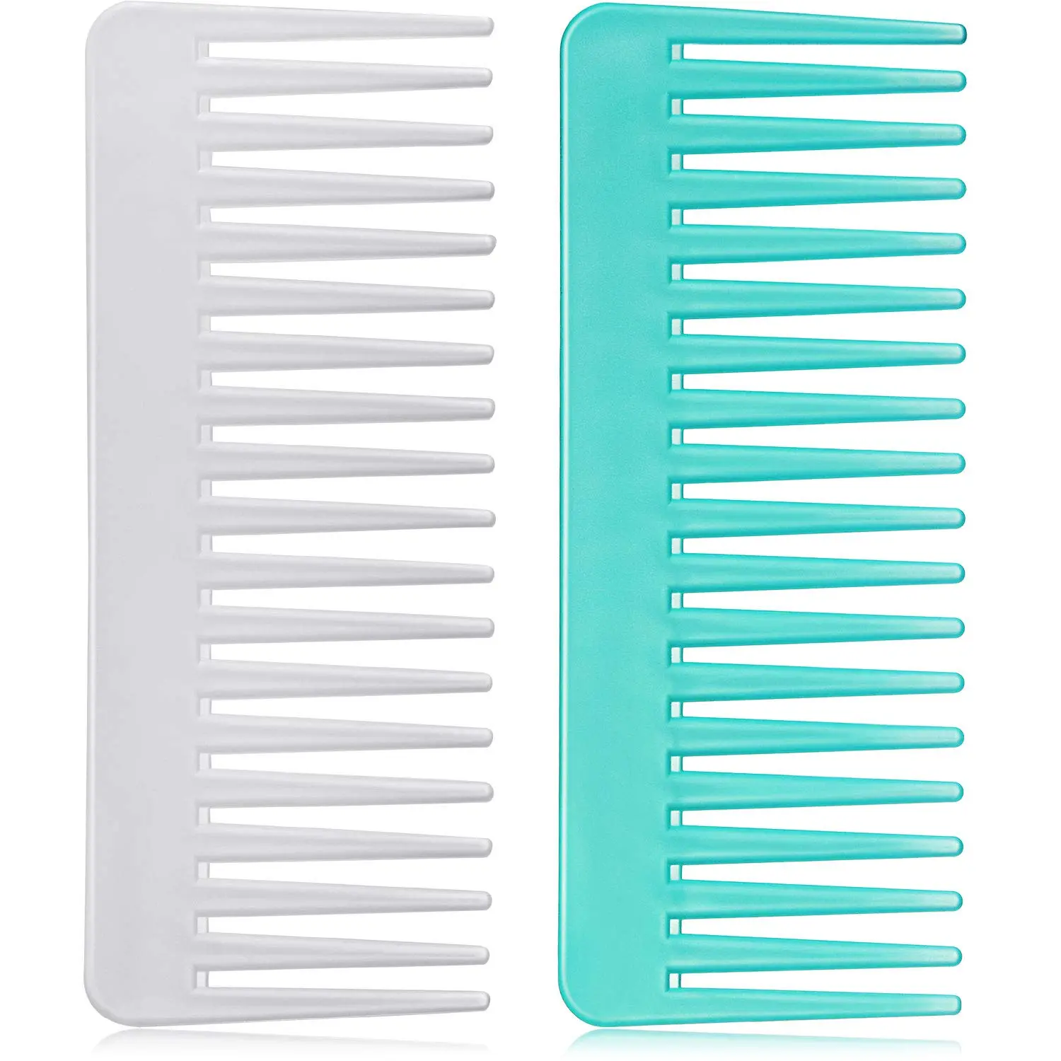 Wide Tooth Detangling Comb for Curly Hair, 2-Pack No-Handle Styling Tool for Wet, Dry, and Thick Hair, Anti-Static (White & Cyan)