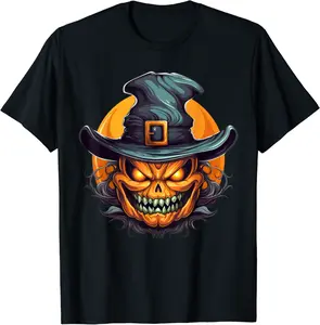 Jack O Lantern Scary Pumpkin Face with Hat Halloween Party T-Shirt - Nicolekhach Shop 78B0CBDJXXK5