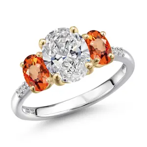 2.66 Cttw IGI Certified Lab Grown Diamond and Orange Sapphire in 925 Silver and 10K Yellow Gold Engagement Ring For Women | Center Diamond 1.5 Ct | E-F Color | VS1 Clarity