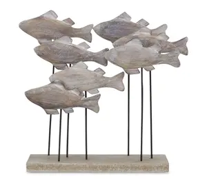 HomeRoots 9" Brown Metal and Wood School of Fish Sculpture