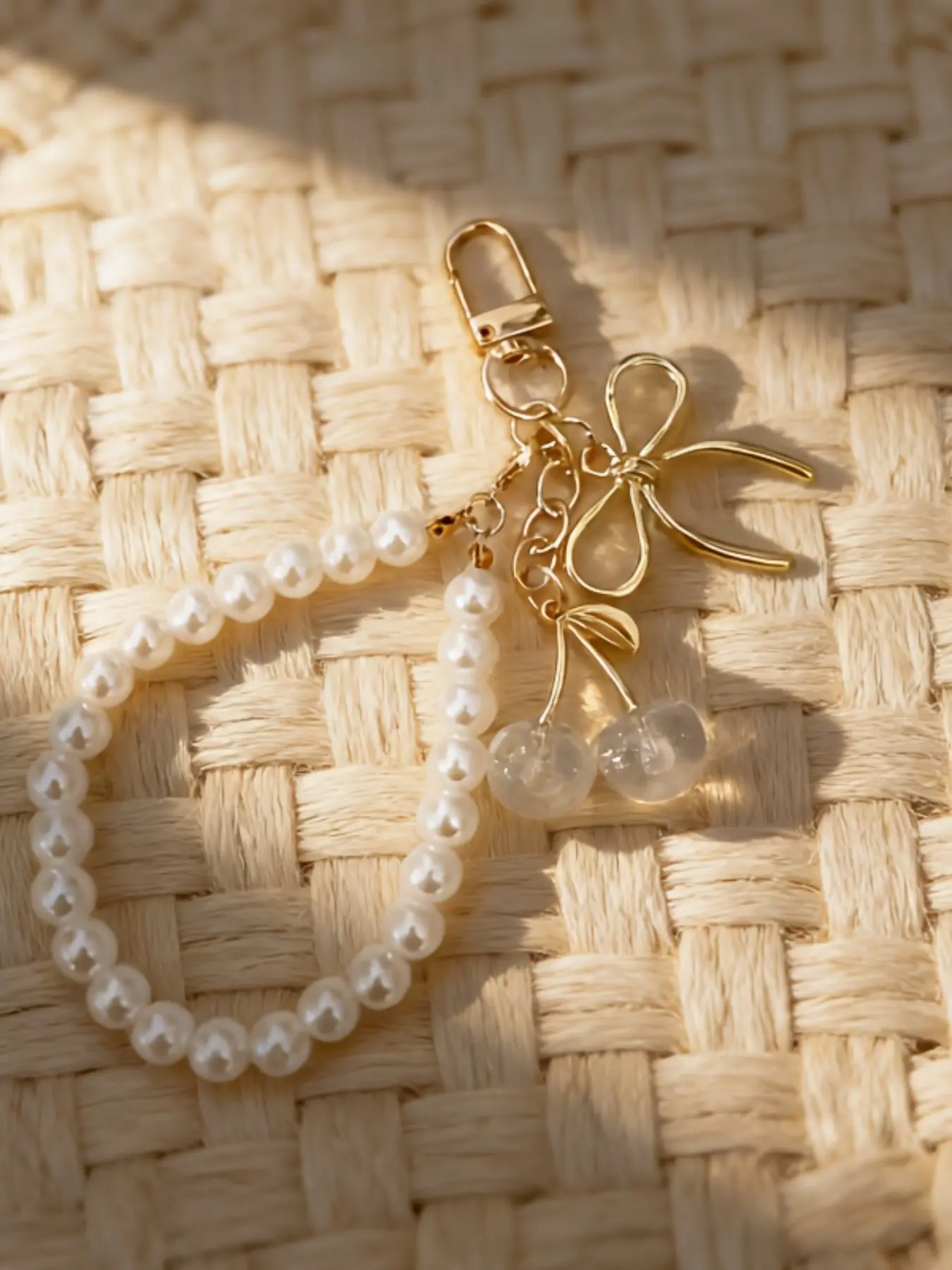 Elevate your bag game this spring, this transparent cherry keychain with pearl chain and gold bow is the ultimate cute & classy accessory, ideal for gifting or everyday carry, Bag Pendant Keychain for bags, Keychain for Purse