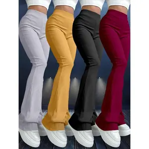 Women's Solid Color Flare Leg Leggings, Sport Casual Pants, High Stretch Breathable Pants for Daily Activities