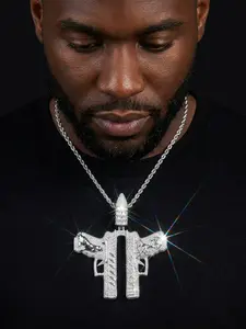 Luxury Gang for Men Real Gold Plated Copper Cubic Zirconia Hip Hop Jewelry Exquisite Trendy Pendant Necklace