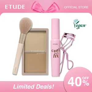 [ETUDE Official] Curl Fix Mascara & Curler Set #02 BROWN + Contour Powder #01(Creator) & Brush Set | 24H Smudge Proof Curl | Waterproof & Volumizing | K-Idol Essential Look