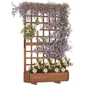 67" h Raised Garden Bed with Trellis & Roof - Wooden Planter Box with Drainage, Freestanding Outdoor Garden Box for Climbing Vines, Vegetables, Flowers - Perfect for Yard, Patio