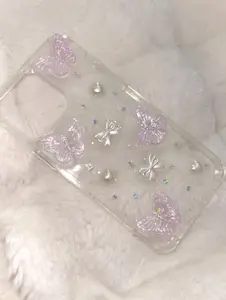 Butterfly and Heart Transparent iPhone Case, Holographic iPhone Case, iPhone Case Clear, iPhone Case Cute Phone Case