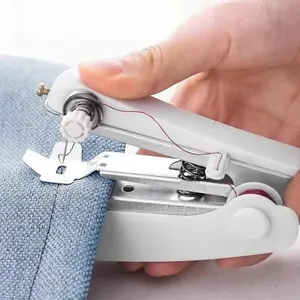 Portable Mini Sewing Machine Handheld Manual Easy Stitching White 1pc Small Tailor Tool