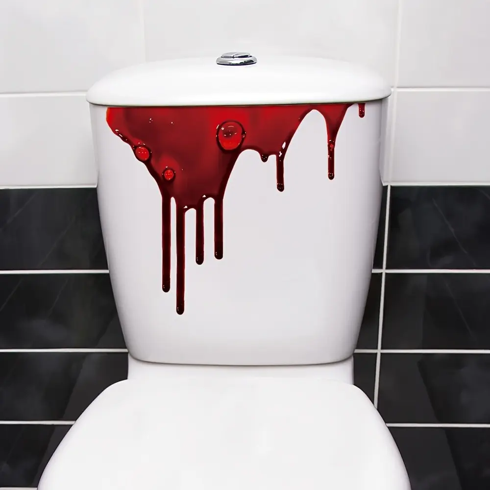 Halloween Horror Blood Pattern PVC Wall Sticker, Self-Adhesive Home Decor Bathroom Decorations, Bathroom Toilet Lid Decal, Wall Cabinet Toilet Decoration