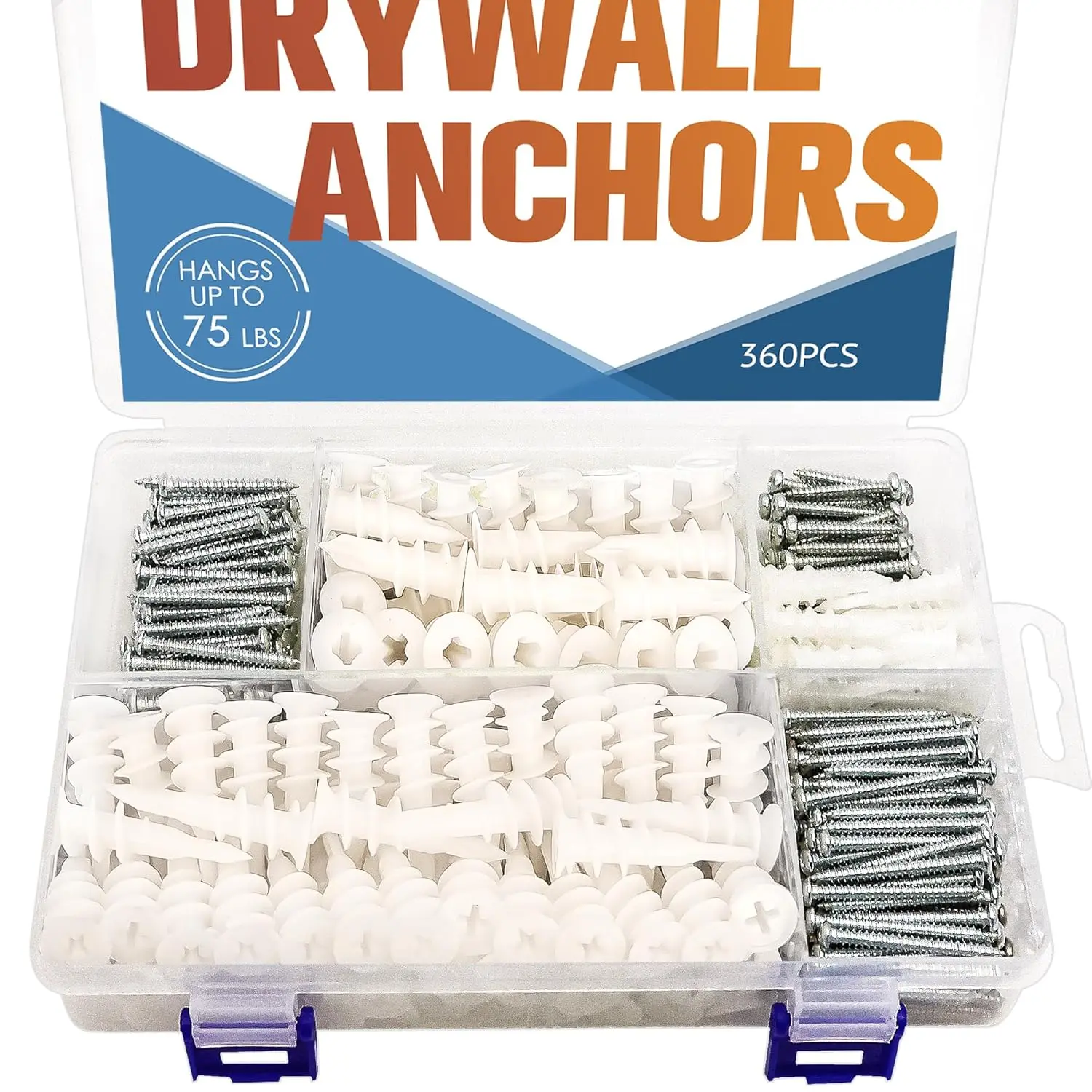 360 count Self-Drilling Drywall Anchors - Nylon Plastic Dry Wall Anchors and Screws Kit - 10x33mm,15x33mm,13x42mm