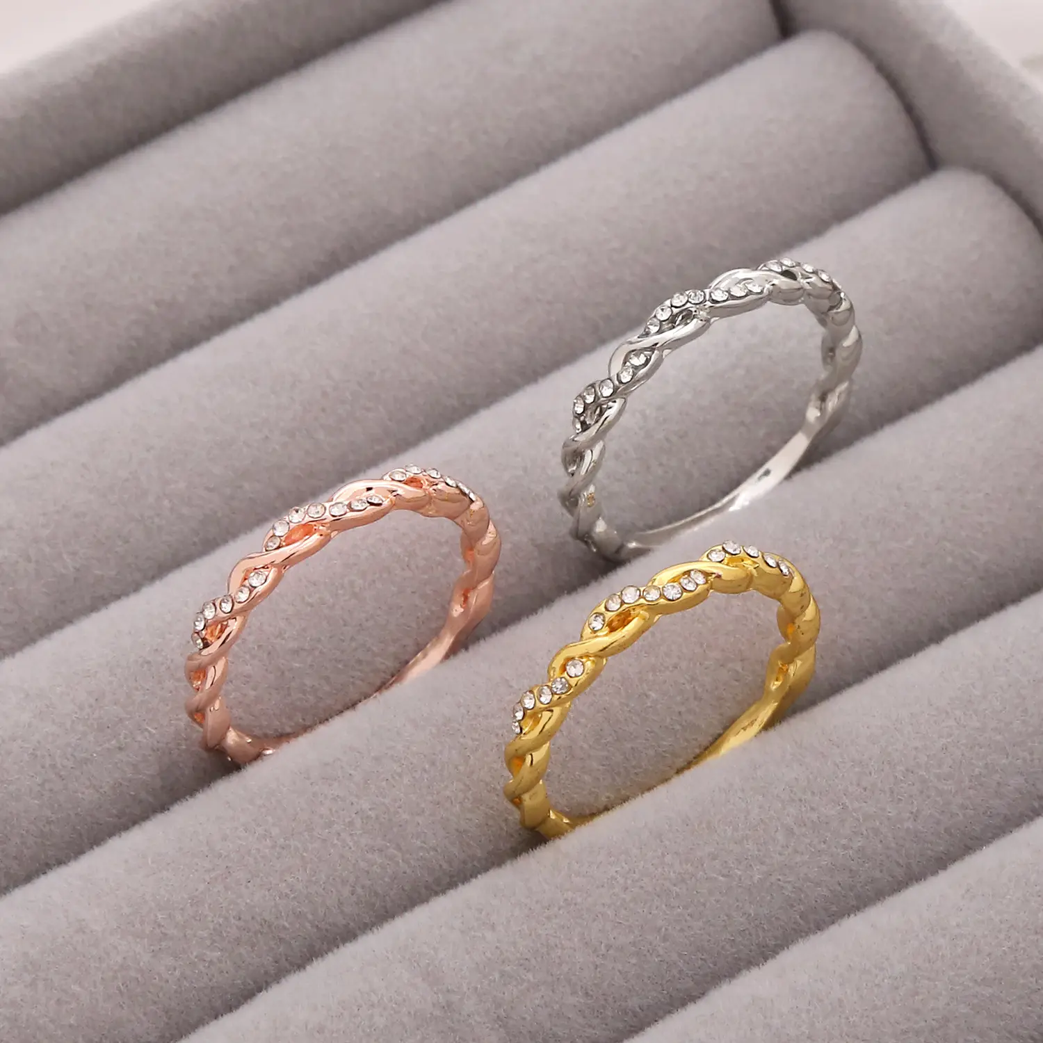 New Twist Diamond Ring 18k Gold 925 Silver Rose Gold Simple Diamond Ring Ring Jewelry