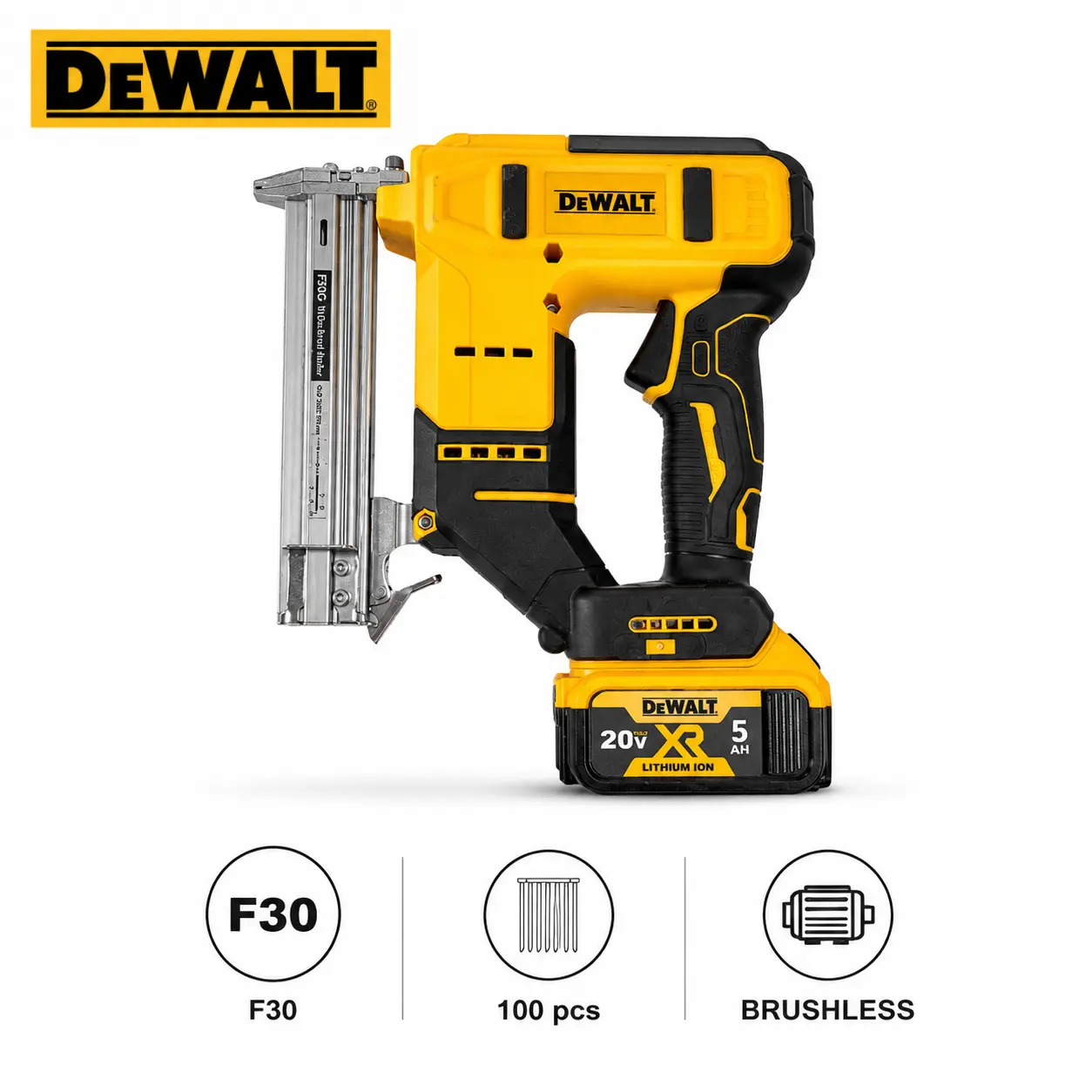 DEWALT F30 Brushless 18GA Brad Nail Gun, Sequential & Bump Fire Dual Mode, For Wood Fastening & Trim Installation, Home Renovation Woodworking DIY Projects, Available In Bare Tool / Bare Tool With Charger Kit