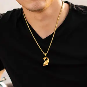 U7 Dolphin Pendant Necklace For Men Women Lucky Jewelry Stainless Steel