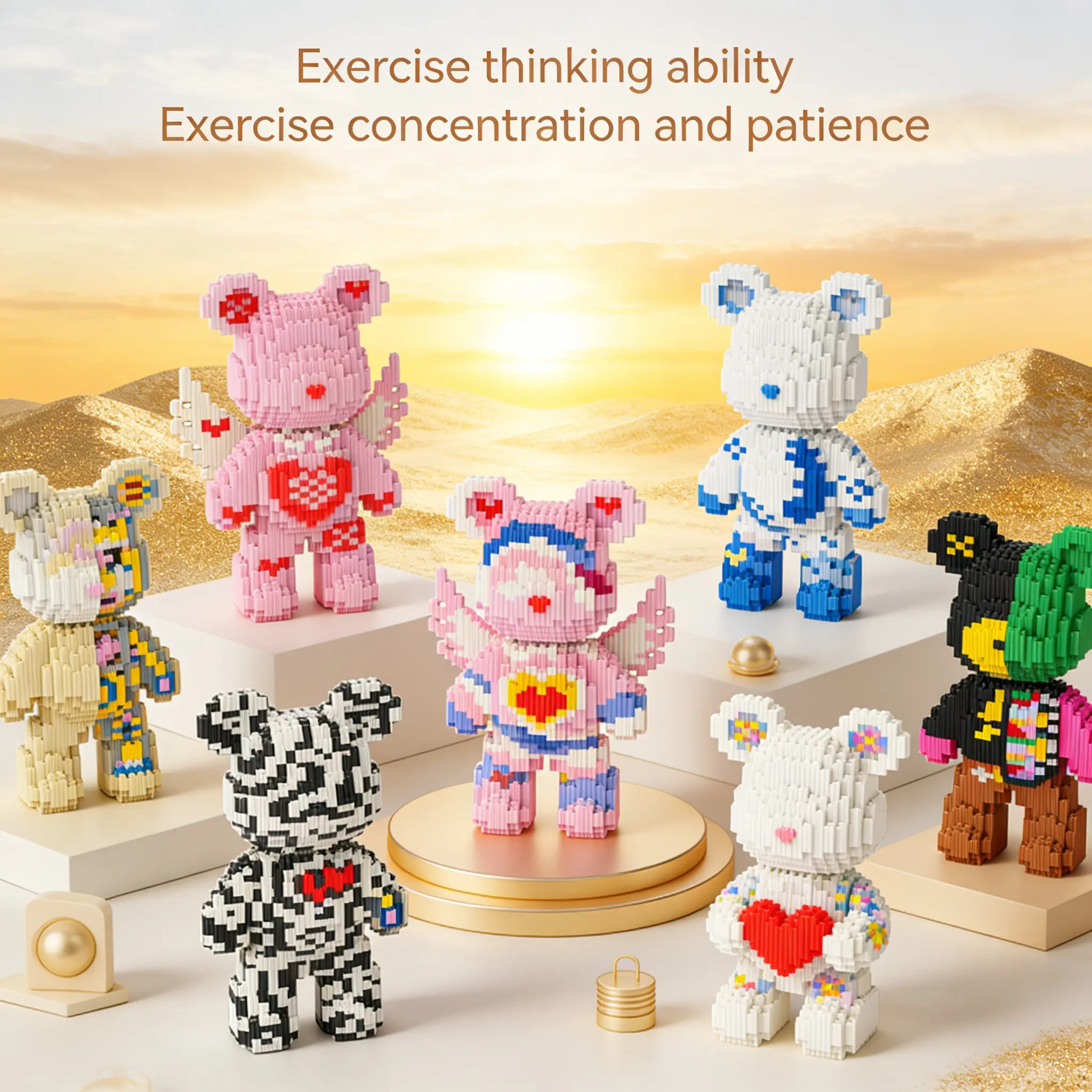 Multicolor Surprise Gift Bear 3D Puzzle Building Blocks DIY Puzzle Decoration, Home Office Bookshelf Decor, Party Living Room TV Stand Display
