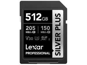 Lexar Professional 512GB Silver Plus SDXC UHS-I Card - up to 205MB/s read - C10, U3, V30, 4K UHD  LSDSIPL512G-BNNNU