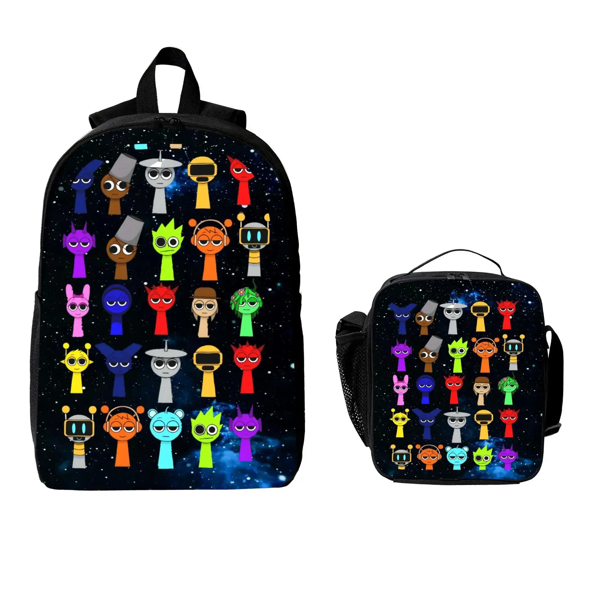 2PCS Sprunki Backpack Set with Lunch Bag and Large Capacity Backpack student,middle school Large Capacity Lightweight Casual Backpack