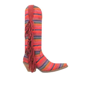 Dingo Womens Hot Tamale Southwest Snip Toe Pull On Dress Boots Over the Knee Mid Heel 2-3" - Multi, Red