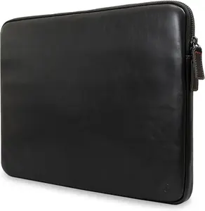 Real Leather Laptop Case/Zipped Folio Bag with Inner Pocket & Wool Lining Compatible with Apple MacBook, HP, Dell, Asus, Levovo (16 Inch - Black)