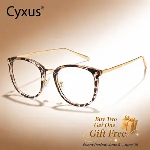 [Dealsforyou]Cyxus Anti Blue Light Glasses for Women Fashion Metal TR90 Cat Eye Frame Lightweight Small Face,Nose Friendly,Reading Glasses Blue Light Blocking 99% Anti Eyestrain Eyewear Internet Celebrity Style No-Makeup Essential summerwins-8169