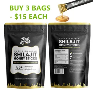True Nutra Pure Himalayan Shilajit Honey Sticks with Raw Organic Honey Fulvic Acid, Long-Lasting, 85+ Essential Minerals, Fast-Absorbing, Lab-Tested for Purity - 10 Sticks