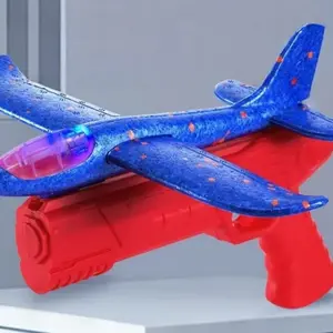 Spring Airplane Gun Toy Hand Throw Glider Durable Foam Plane, Handheld Fun Outdoor Play Equipment for Kids, Ideal Gift for Children