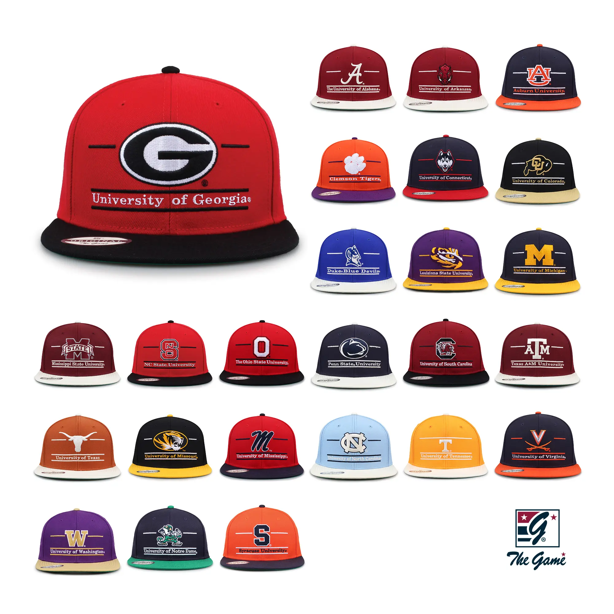 The Game Caps NCAA Men's Snapback Hats - 90s Vintage Contrast Brim Split Bar Design, Adjustable University Sports College Print Caps, Men's Accessories for Game Days