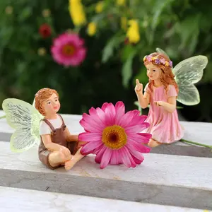 2pcs Resin Angel Boy & Girl Statues, Garden Fairy Micro Landscape, Indoor Decor, Fairytale Story Scene, Outdoor Lawn Decoration, Exterior Decorative Statues, Garden Sculptures Statues, Garden Accessories