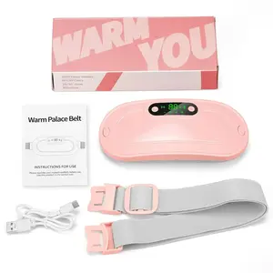 Portable Menstrual Heating Pad, Rechargeable Period Cramp Relief Heating Belt with Digital Display 3 Heat Levels & Vibration Modes for Women Girls Cramps Back Pain Home Office Travel（Pink）
