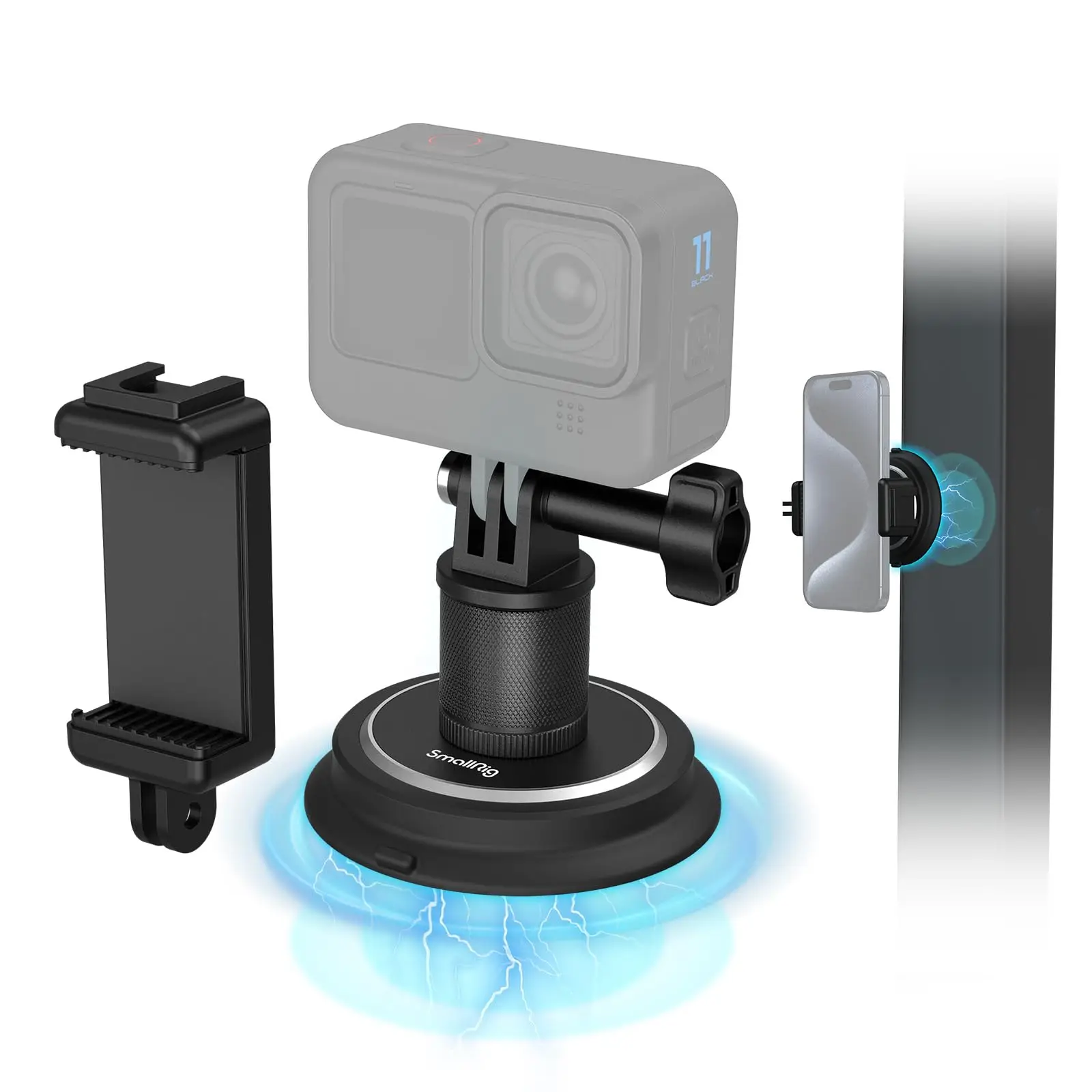 【FallDealsForYou】SmallRig 2-in-1 Gym Magnetic Suction Cup Phone Holder for iPhone 17/16Pro Max &Build in 6 Magnets Powerful Car Mount for GoPro Hero 1