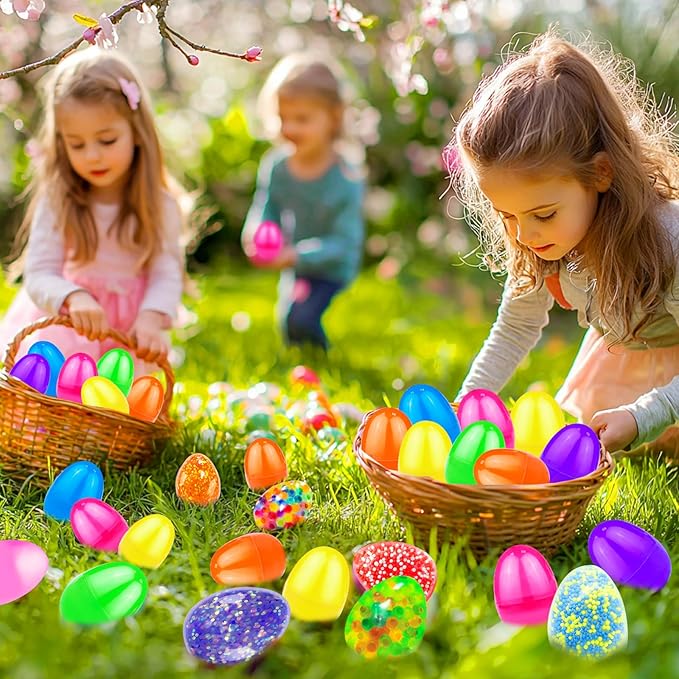 12 Pack Prefilled Easter Eggs with Toys & Stress Relief Fidget Balls Easter Basket Stuffers Squishy Sensory Toys Easter Egg Fillers for Kids Classroom Party Favors Gifts