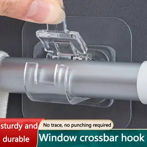 4/8pcs Self-Adhesive Wall Mount Brackets, Clear Acrylic Curtain Rod Hooks, Easy Install Door Clips, Durable Home Decor Accessories