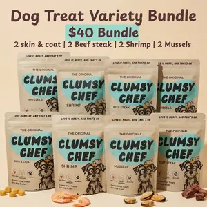 Freeze Dried Dog Treat 8-Pack Variety Bundle |Skin & Coat, Shrimp, Beef Steak & Mussels | $40 Bundle