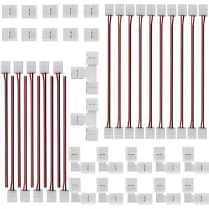 42 LED strip connector kits (2-pin 8mm), including 2-pin right-angle connector, T-shaped connector and seamless connector, for flexible SMD2835 (non-COB) strip lights, with strip light jumper wires for use.