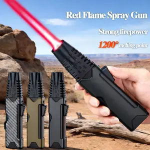 Outdoor Windproof Butane Torch Lighter | Powerful Red Jet Flame, 1300°C Heat, Adjustable & Lockable Flame, 360° Use Metal Lighter for BBQ, Kitchen & Welding, Gift Box Included (Butane Not Included), Without Battery