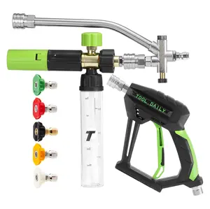 Tool Daily Short Pressure Washer Gun with Mini Foam Cannon, Dual Connector Accessory, 5 Power Washer Nozzle Tips, 1/4 Inch Quick Connect