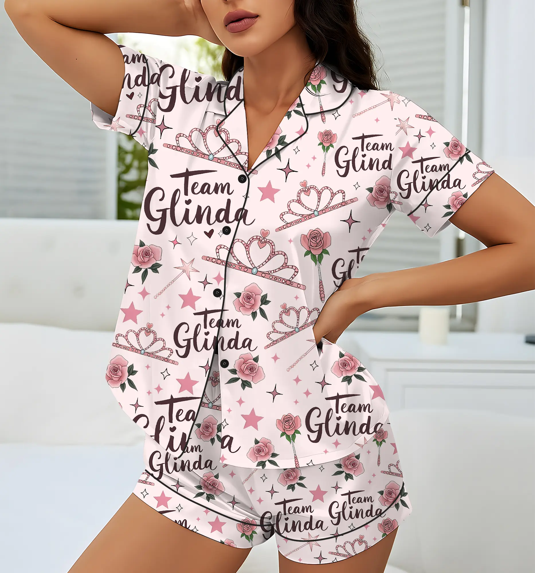 Wicked Pajama Set, Glinda & Elphaba Inspired Sleepwear, Pink Green Bows Long Sleeve Loungewear, Witchy Feminine Pajamas Gift, Halloween Gift