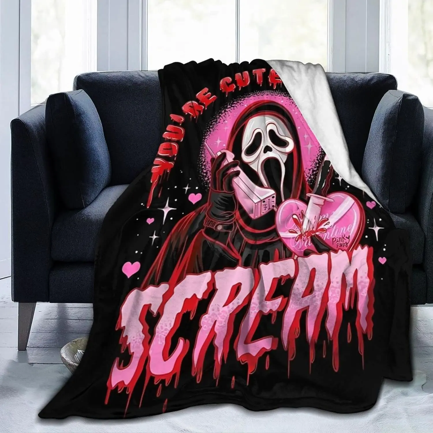 Horror Movie Ghost Face Blanket Lightweight Warm Soft Flannel Microfiber Fleece Anti-Pilling Plush Blanket for Couch Bed Sofa