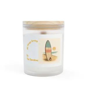 Beach Vibes Candle — Frosted Glass 11oz ("Be The Sunshine" Surfboard Design)