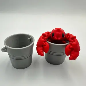 Mini Lobster with Bucket | Articulating Fidget Toy | 3D Printed PLA Animal | Stress Relief | Flexible Sensory Toy | USA Made l Gift for Kids