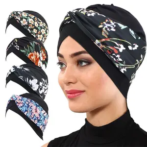 New Twist Knot Floral Print Turban Muslim Women Hijab Chemo Cap Bonnet Strech Indian Femme Headwrap Scarf Hair Loss Hat Headwear