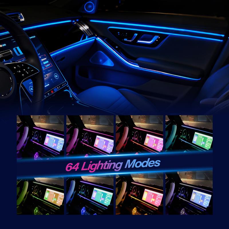 64-Color RGB Interior Car Lights Smart App Remote Control Music Sync for All Vehicles with Chrome Fender Trim & HD Mirror Makeup
